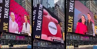 Aparece imagen de Sheinbaum en Times Square; ex senador de Veracruz 