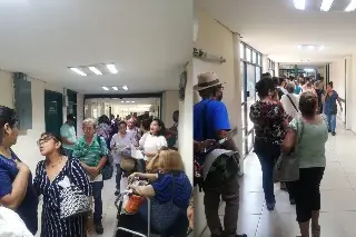 Derechohabientes reportan largas filas en farmacia del IMSS, en Veracruz
