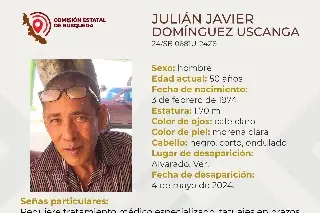Él es Julián, tiene 50 años y desapareció en Alvarado, Veracruz 