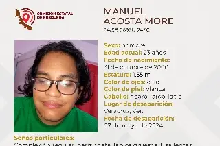 Él es Manuel, tiene 23 años de edad y desapareció en el puerto de Veracruz 