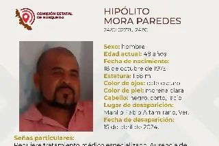 Piden ayuda para encontrar a hombre desaparecido en zona centro del estado de Veracruz