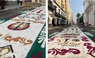 Elaboran colorido tapete de aserrín en Veracruz, aquí la razón 