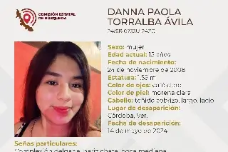 Piden ayuda para encontrar a menor de edad desaparecida en Córdoba, Veracruz 