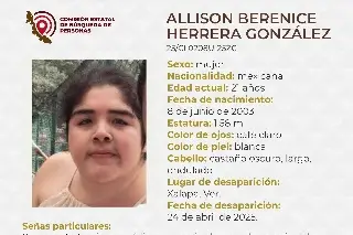 Imagen Piden apoyo para localizar a joven mujer desaparecida en Xalapa, Veracruz 